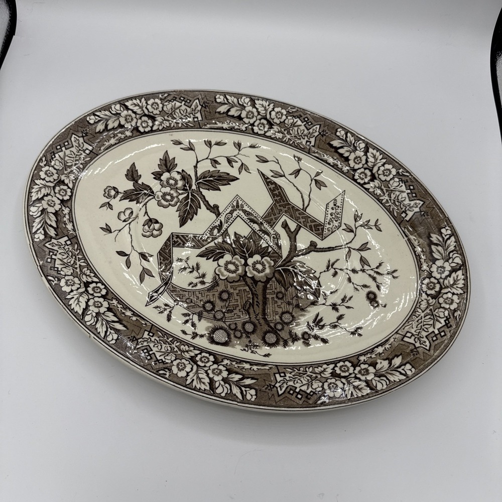 WEDGWOOD XIX CENTURY AESTHETIC BEATRICE LARGE PLATTER BROWN TRANSFERWARE 14x10"